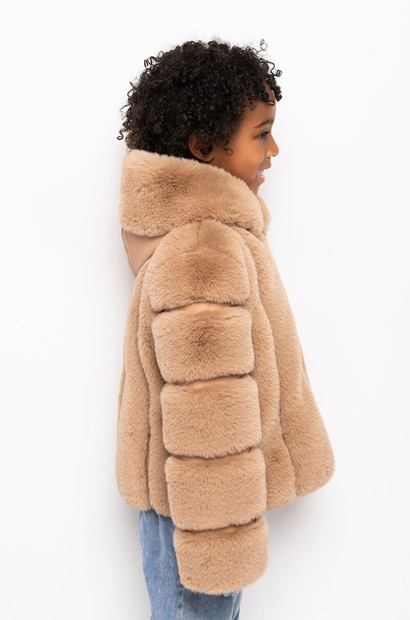 GOT IT FROM MY MAMA FAUX FUR HOODED JACKET