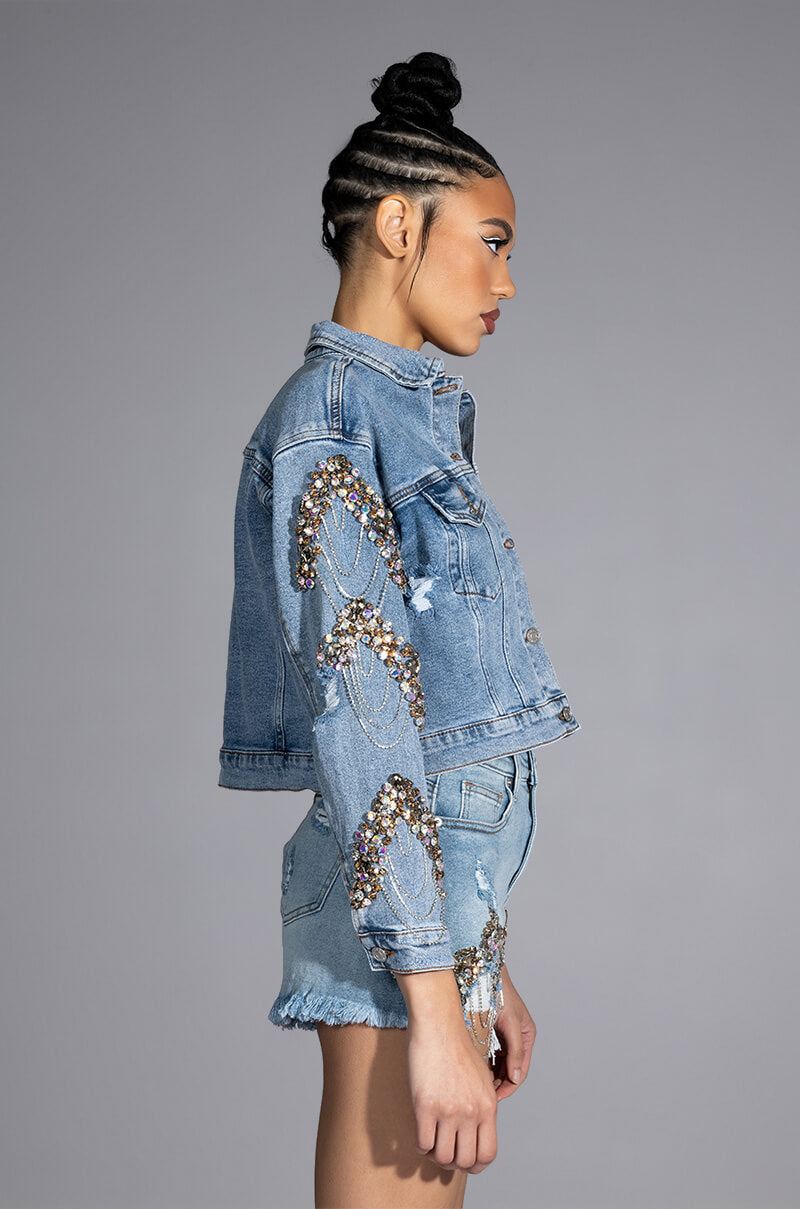 GLAMOROUS LIFE RHINESTONE JEAN JACKET