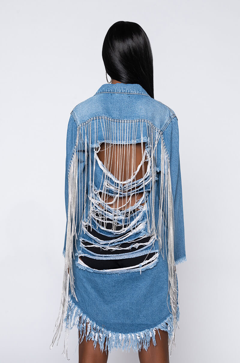 DOLLYS SIS RHINESTONE LONG DENIM JACKET