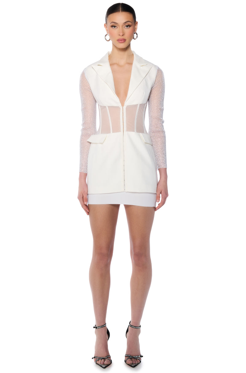 BEIBS IN THE TRAP CORSET BLAZER DRESS WITH RHINESTONE SLEEVES