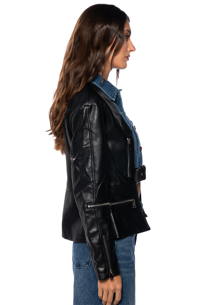 BEST OF BOTH WORLDS DENIM MOTO JACKET