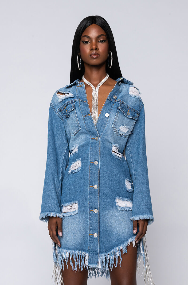 DOLLYS SIS RHINESTONE LONG DENIM JACKET