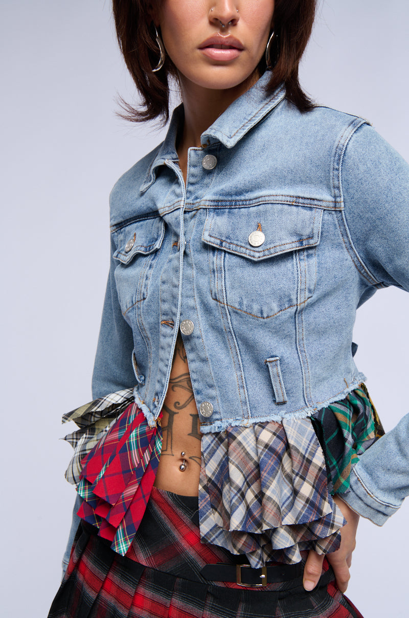 BABY GIRL PLAID PEPLUM DENIM JACKET