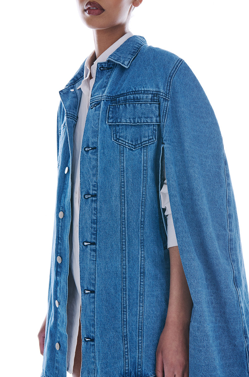 DON'T TALK LOUD DENIM TRENCH PONCHO