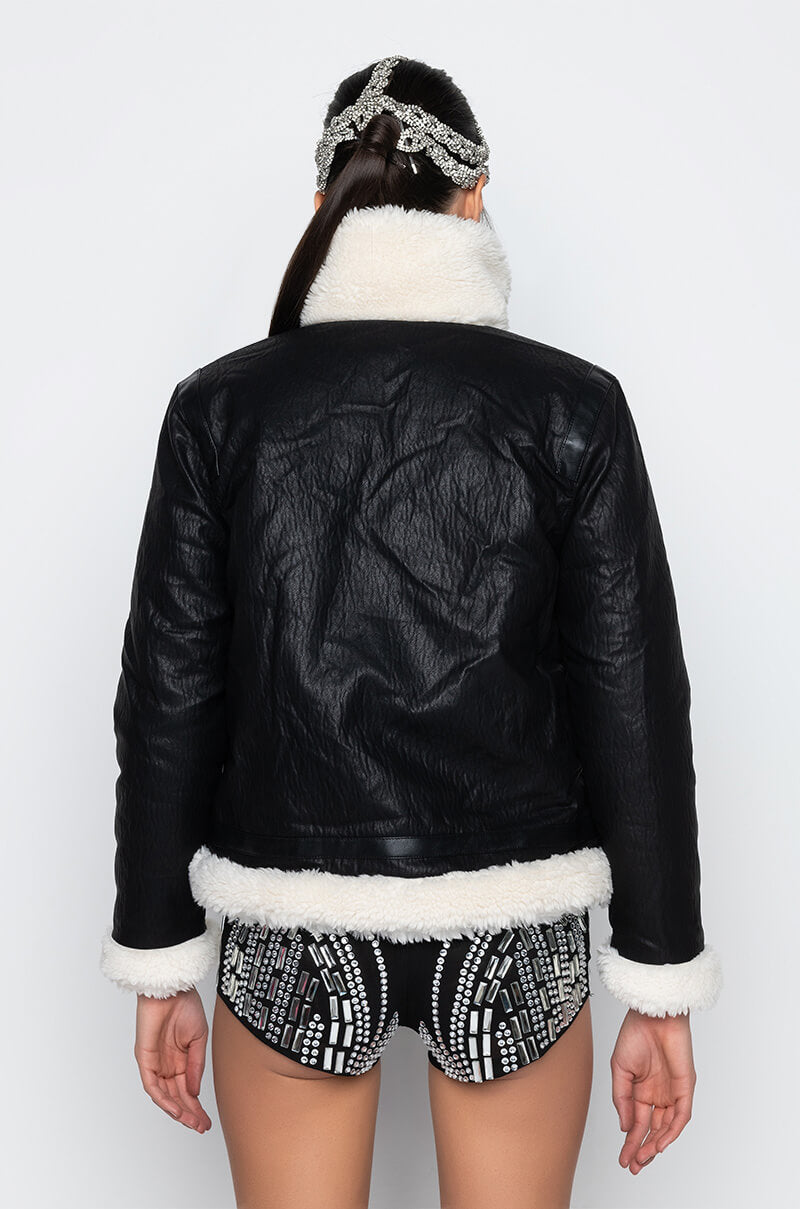 FLASH SHERPA PLEATHER BOMBER COAT