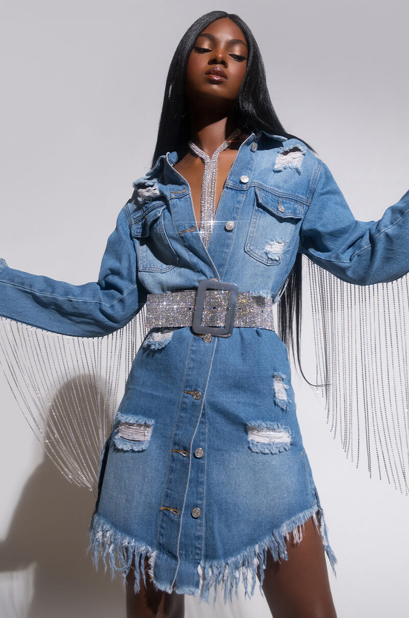 DOLLYS SIS RHINESTONE LONG DENIM JACKET