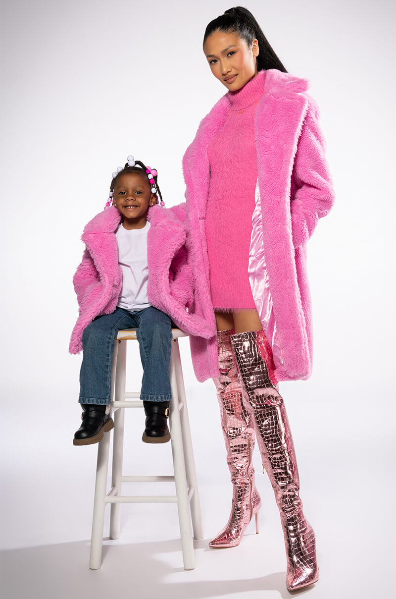 MAX LUXE PINK TEDDY KIDS COAT