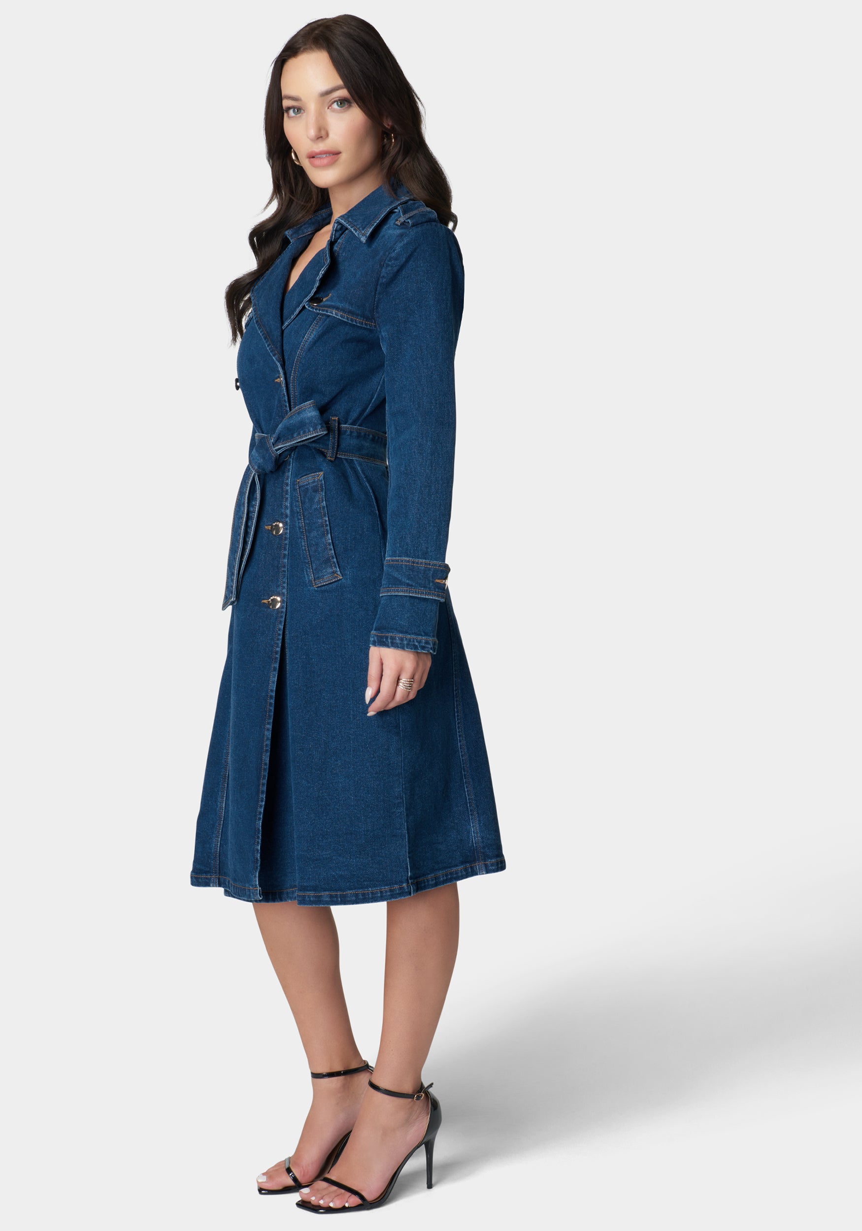 Double Breasted Denim Trench Coat