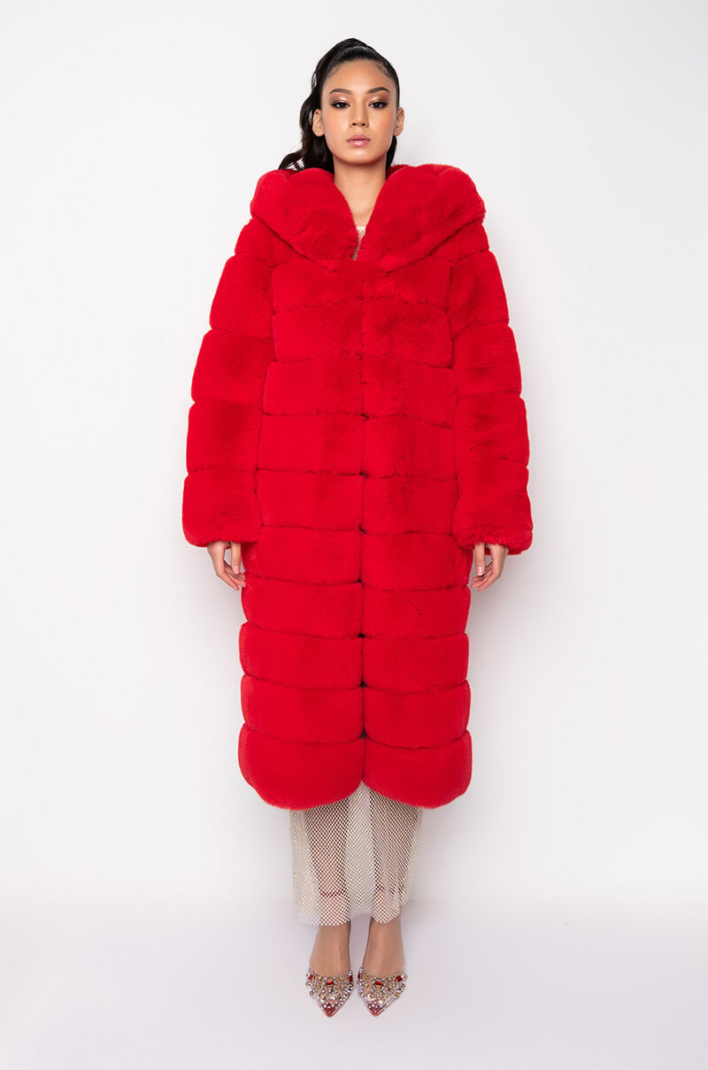 AZALEA WANG FAUX FUR PANEL HOODED TRENCH