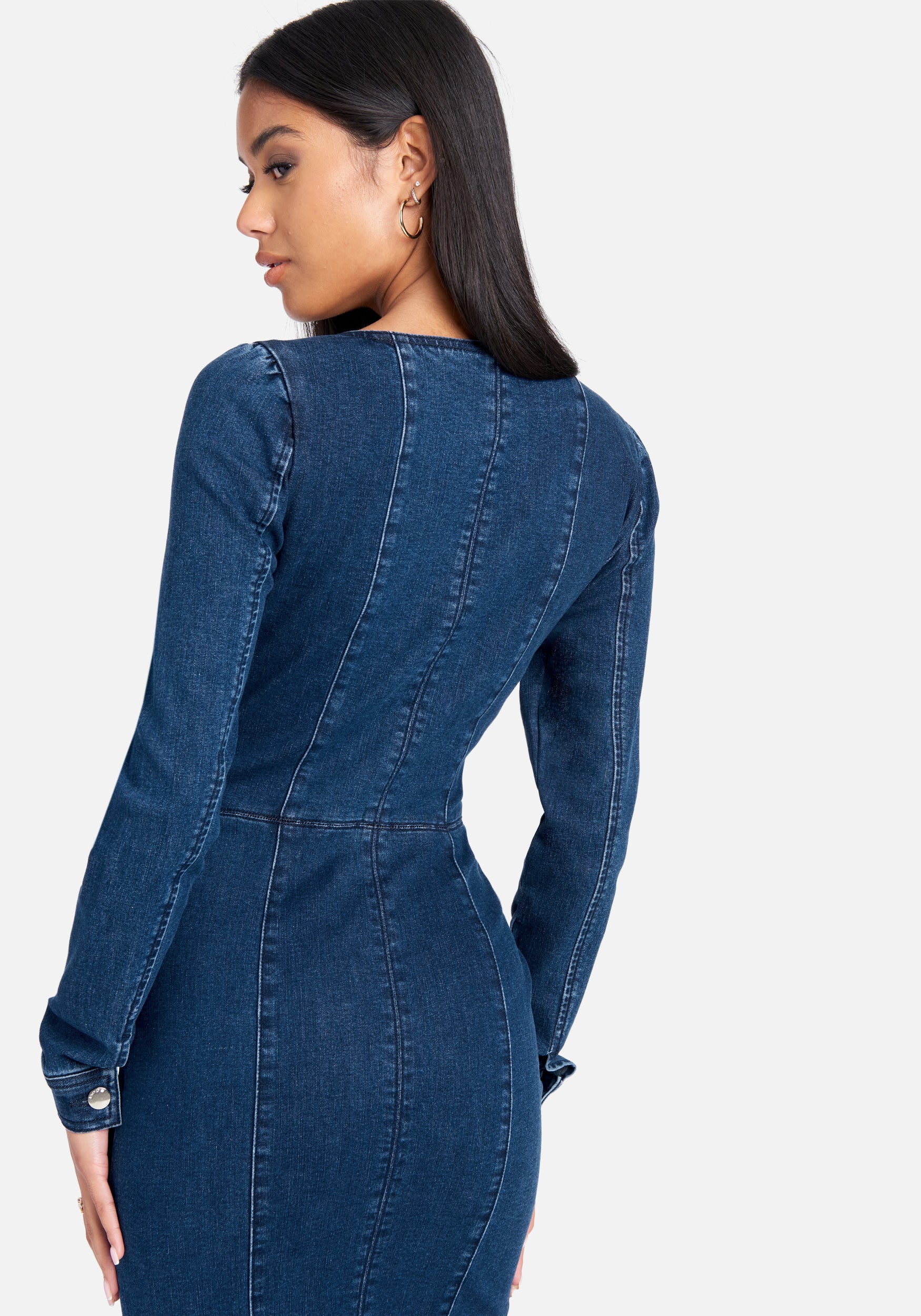 Long Sleeve Zip Front Bustier Denim Dress