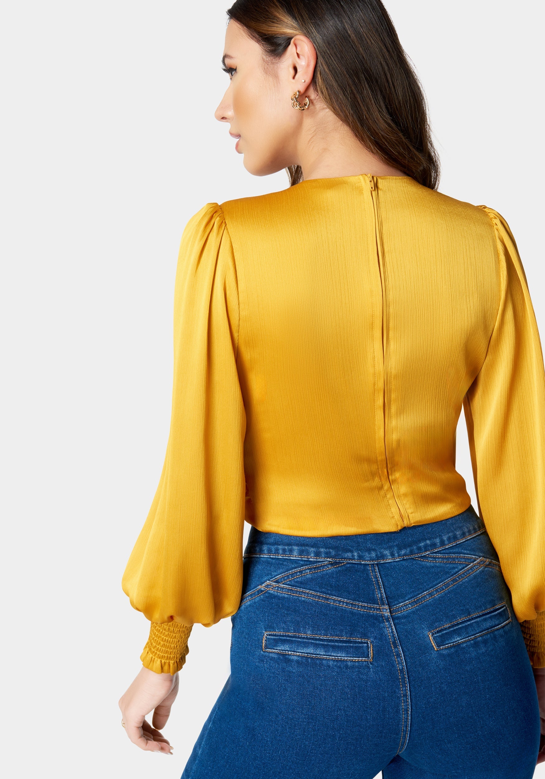 Round Neck Surplice Front Blouse