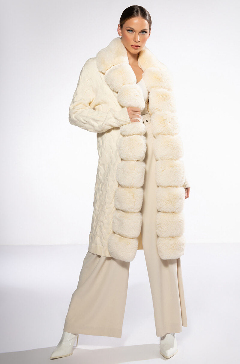 BABBS KNIT TRENCH WITH FAUX FUR LINING