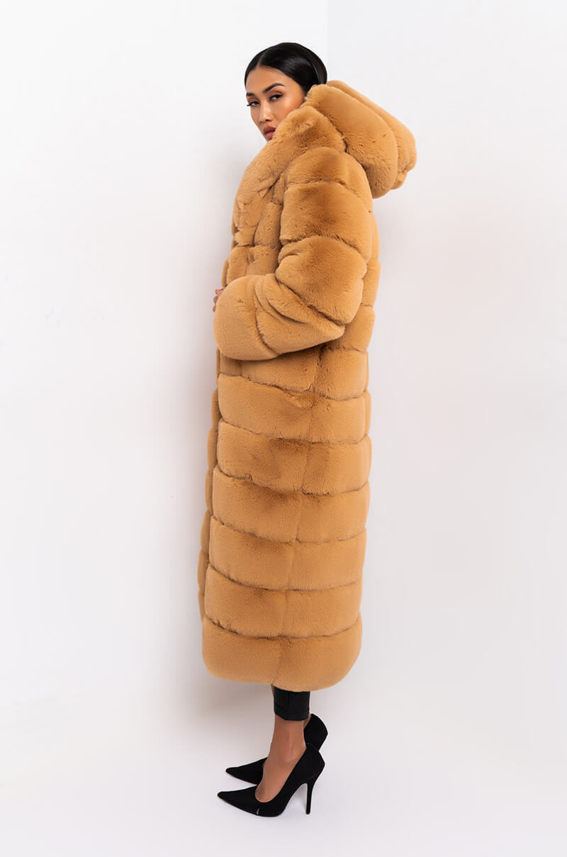 AZALEA WANG FAUX FUR PANEL HOODED TRENCH