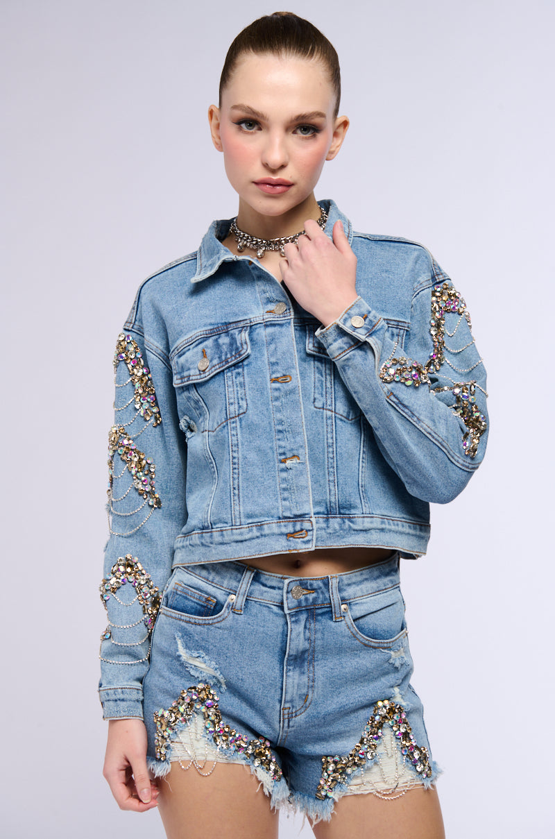 GLAMOROUS LIFE RHINESTONE JEAN JACKET