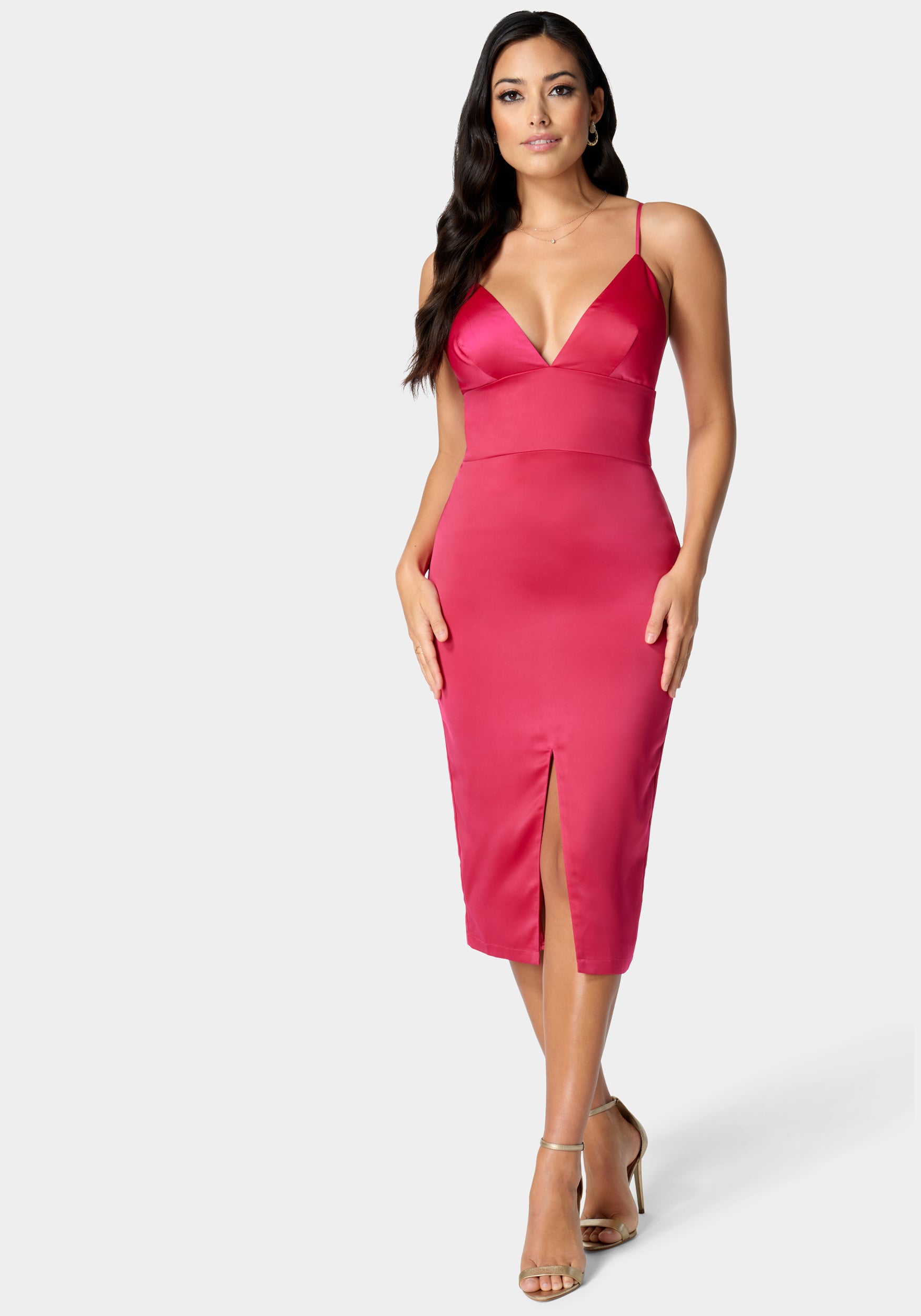 Satin Hi Slit Midi Dress