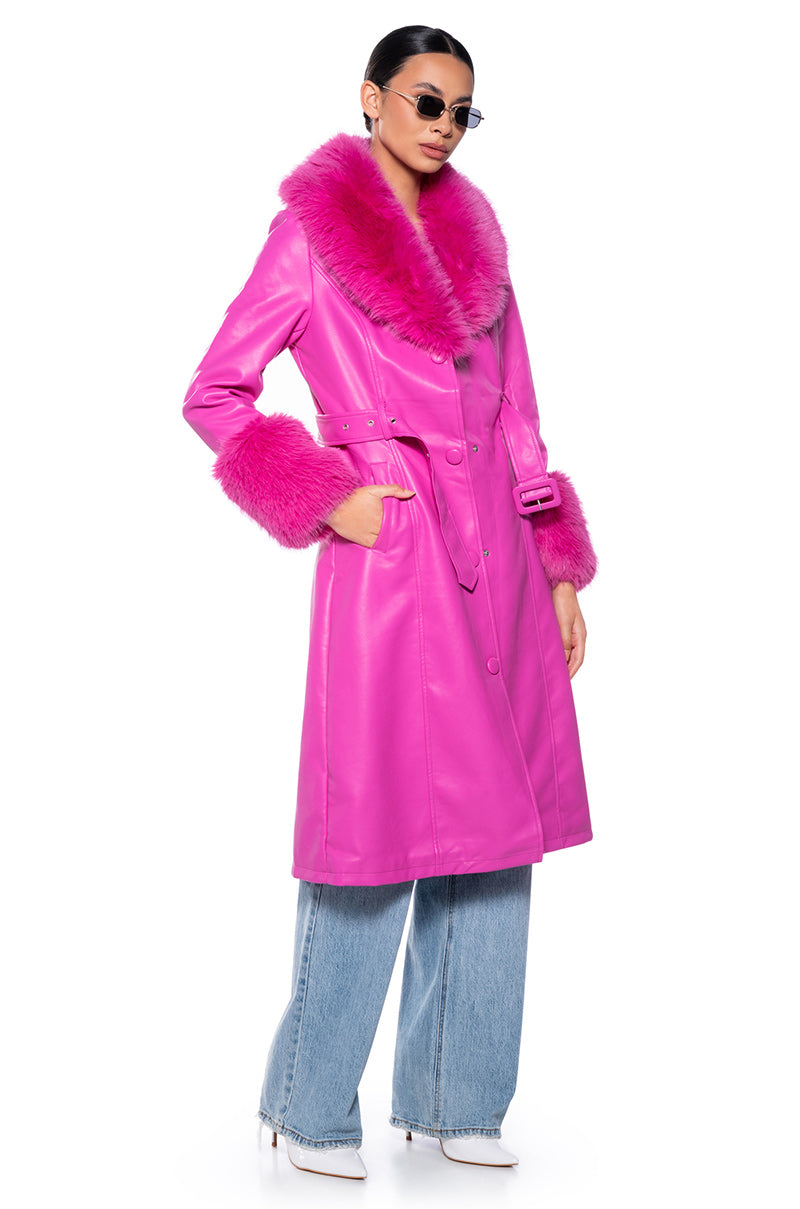 AZALEA WANG KAYA PU TRENCH WITH FUR LINING