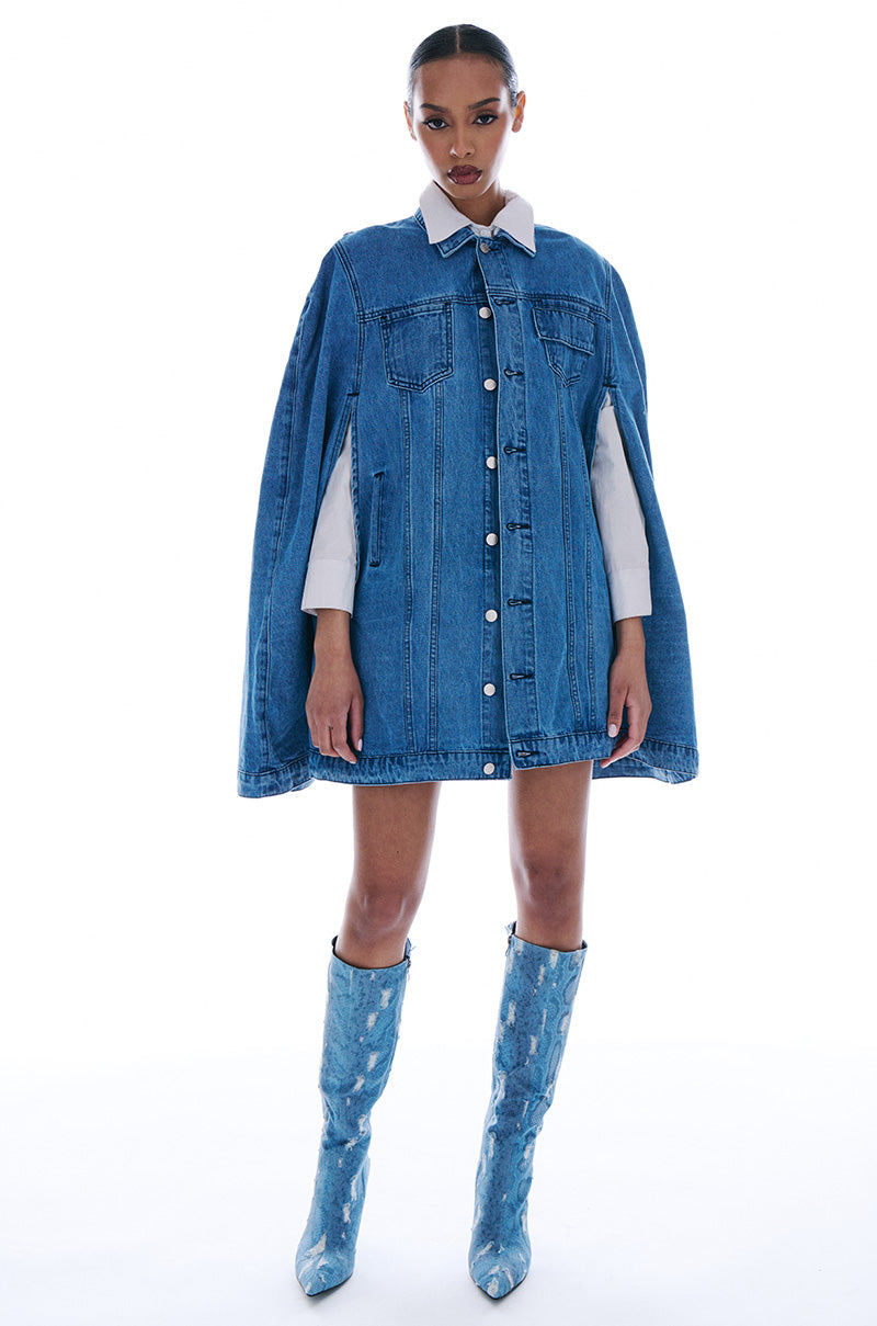 DON'T TALK LOUD DENIM TRENCH PONCHO