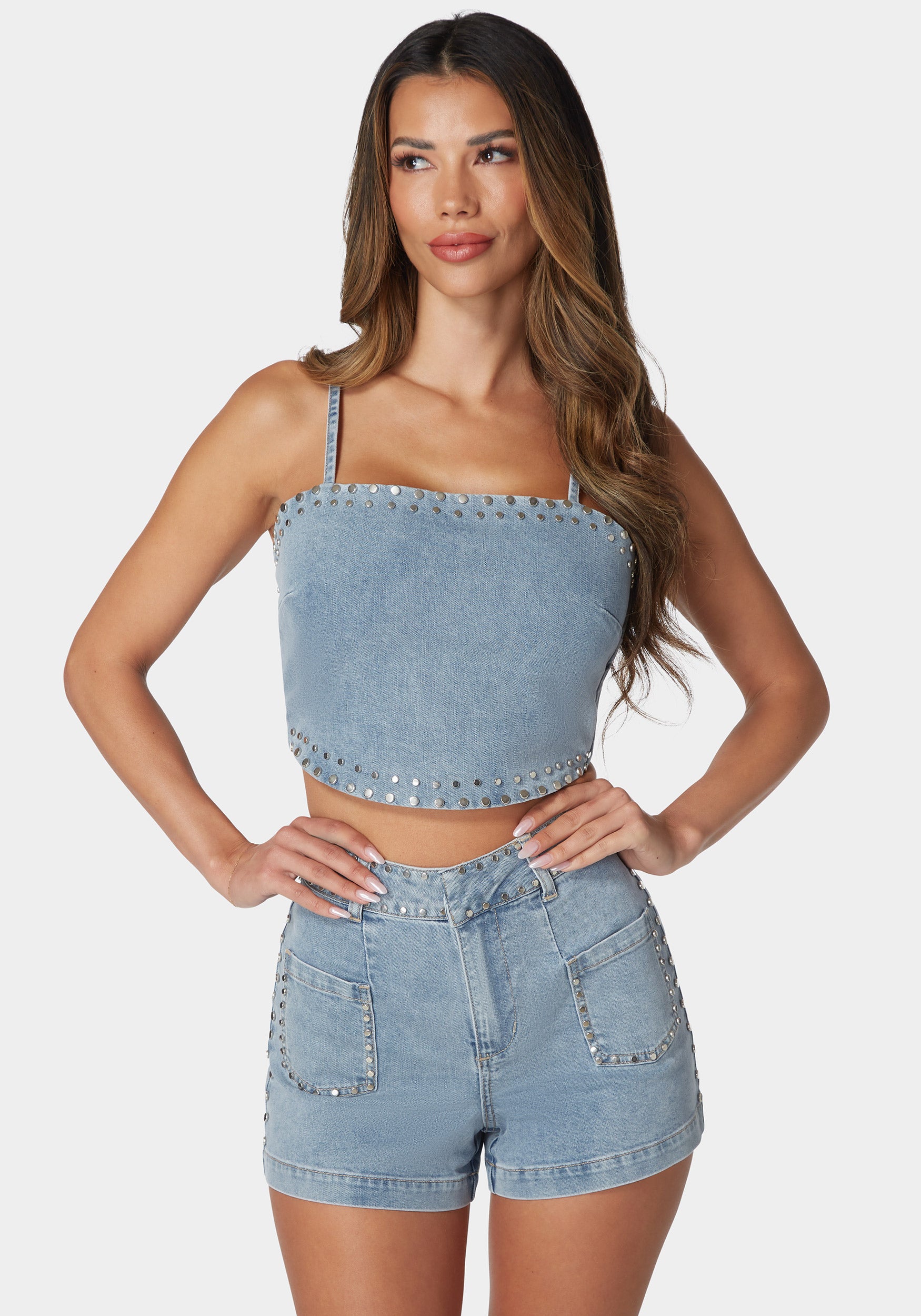 Twist Back Studded Denim Top