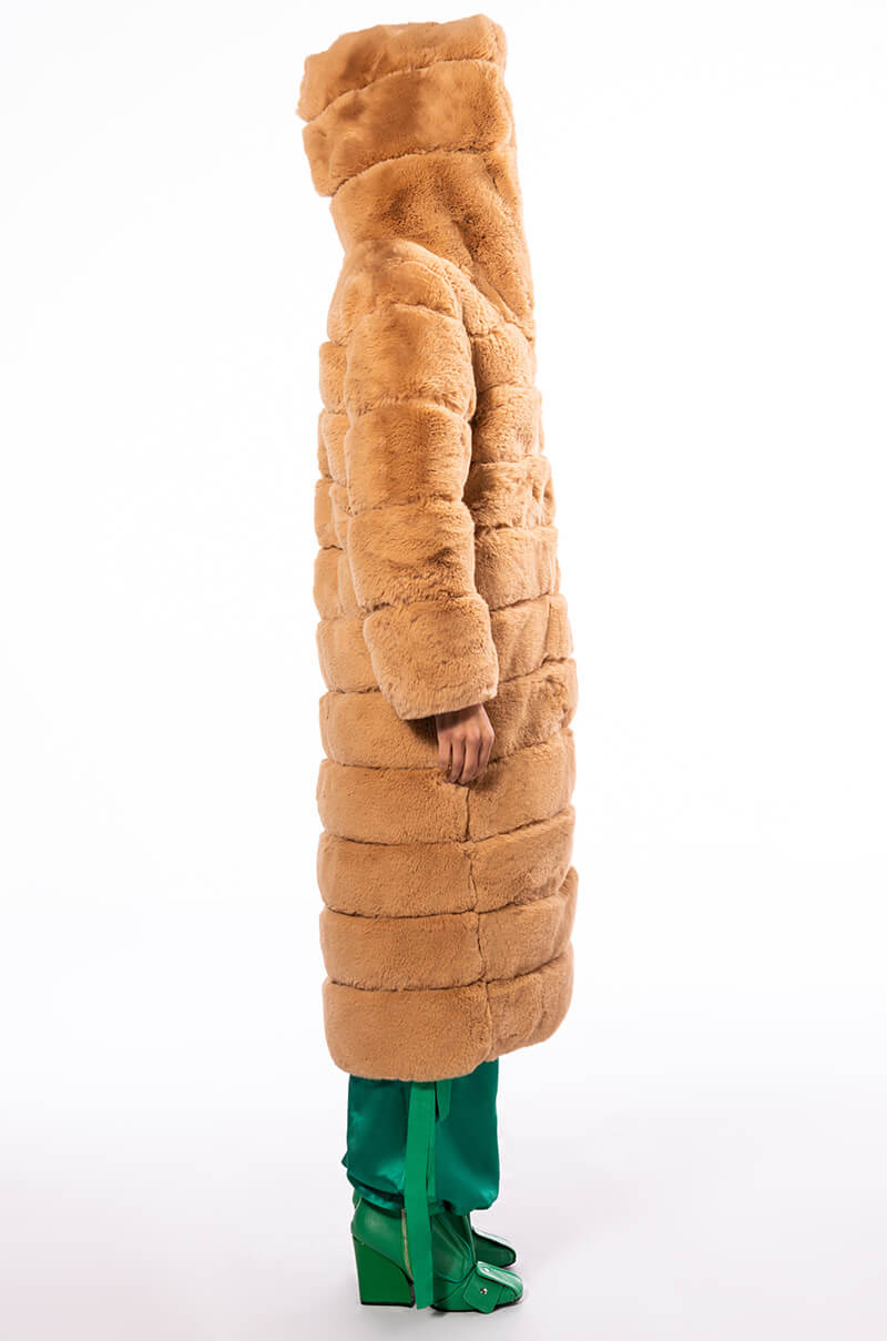 AZALEA WANG FAUX FUR PANEL HOODED TRENCH