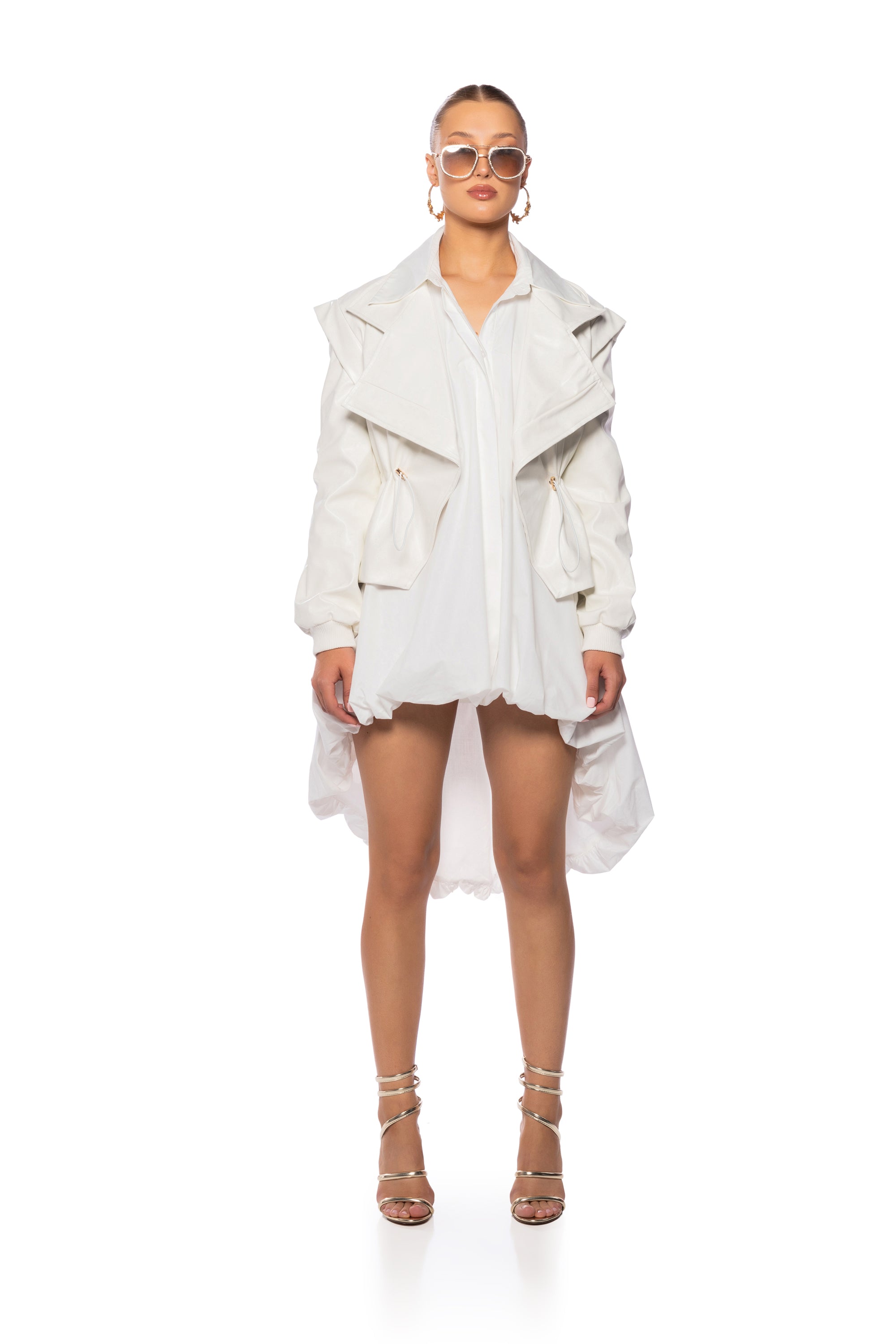 KINTSUGI WHITE PLEATHER MOTO JACKET