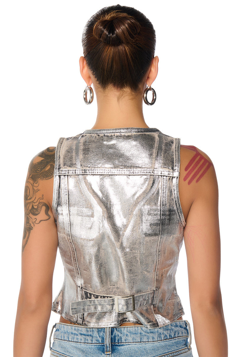 LANE COATED DENIM VEST TOP