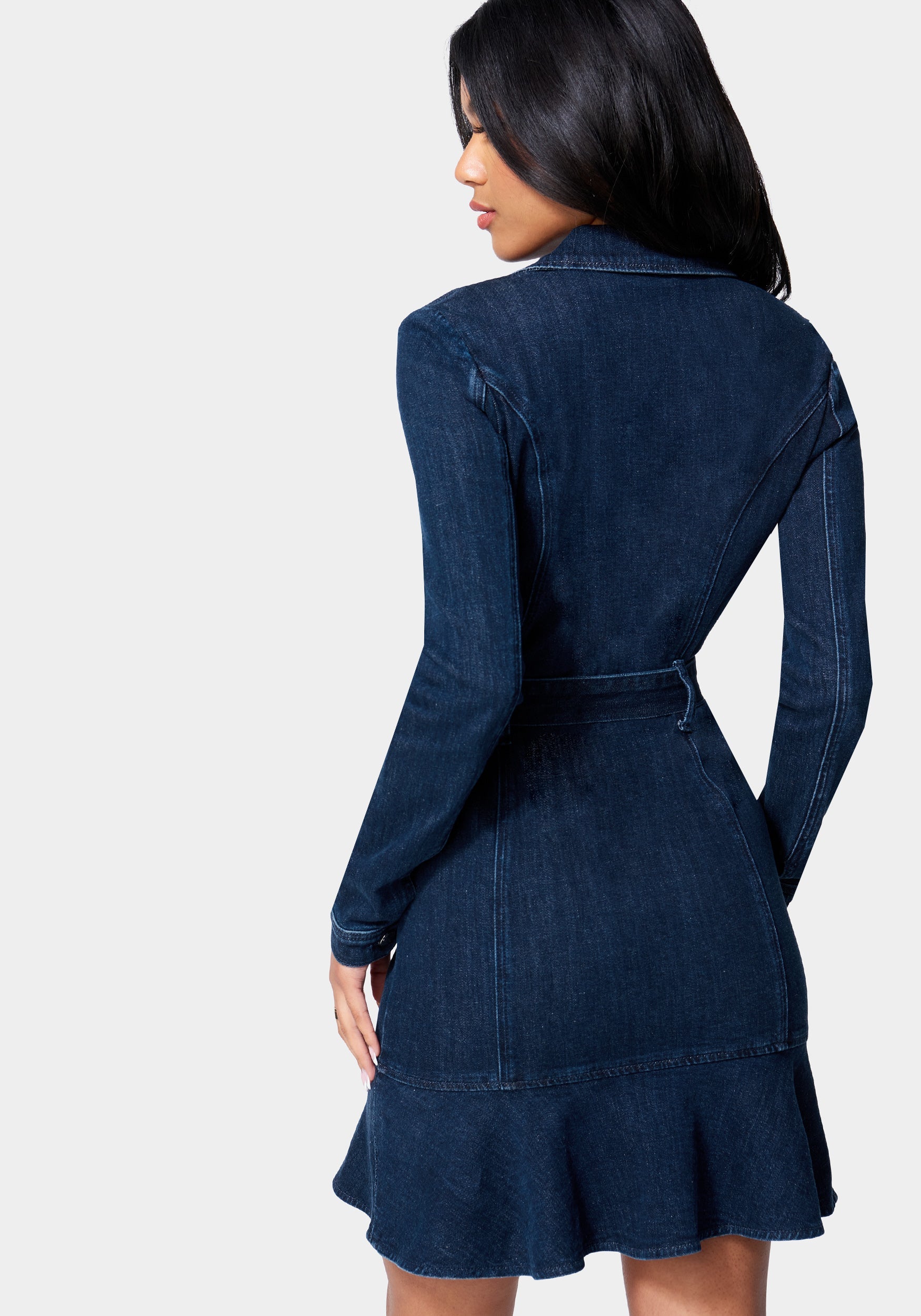 Moto Style Belted Denim Dress