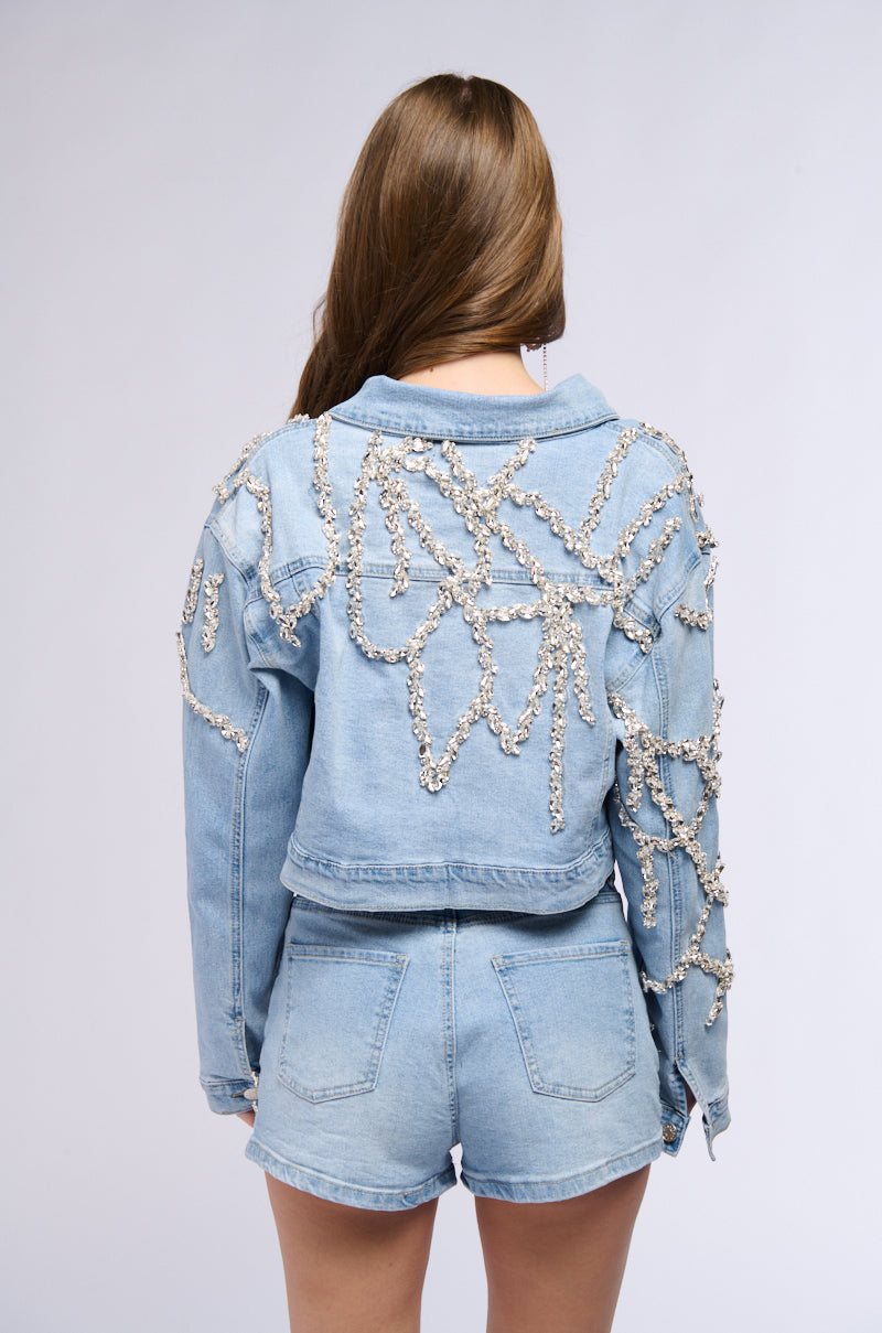 MAKE A WISH RHINESTONE EMBELLISHED DENIM JACKET