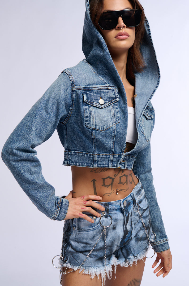 GOOD IN THE HOOD CROPPED DENIM JACKET