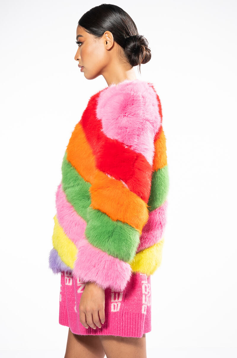 JAYLEY BRAND FAUX FUR RAINBOW JACKET