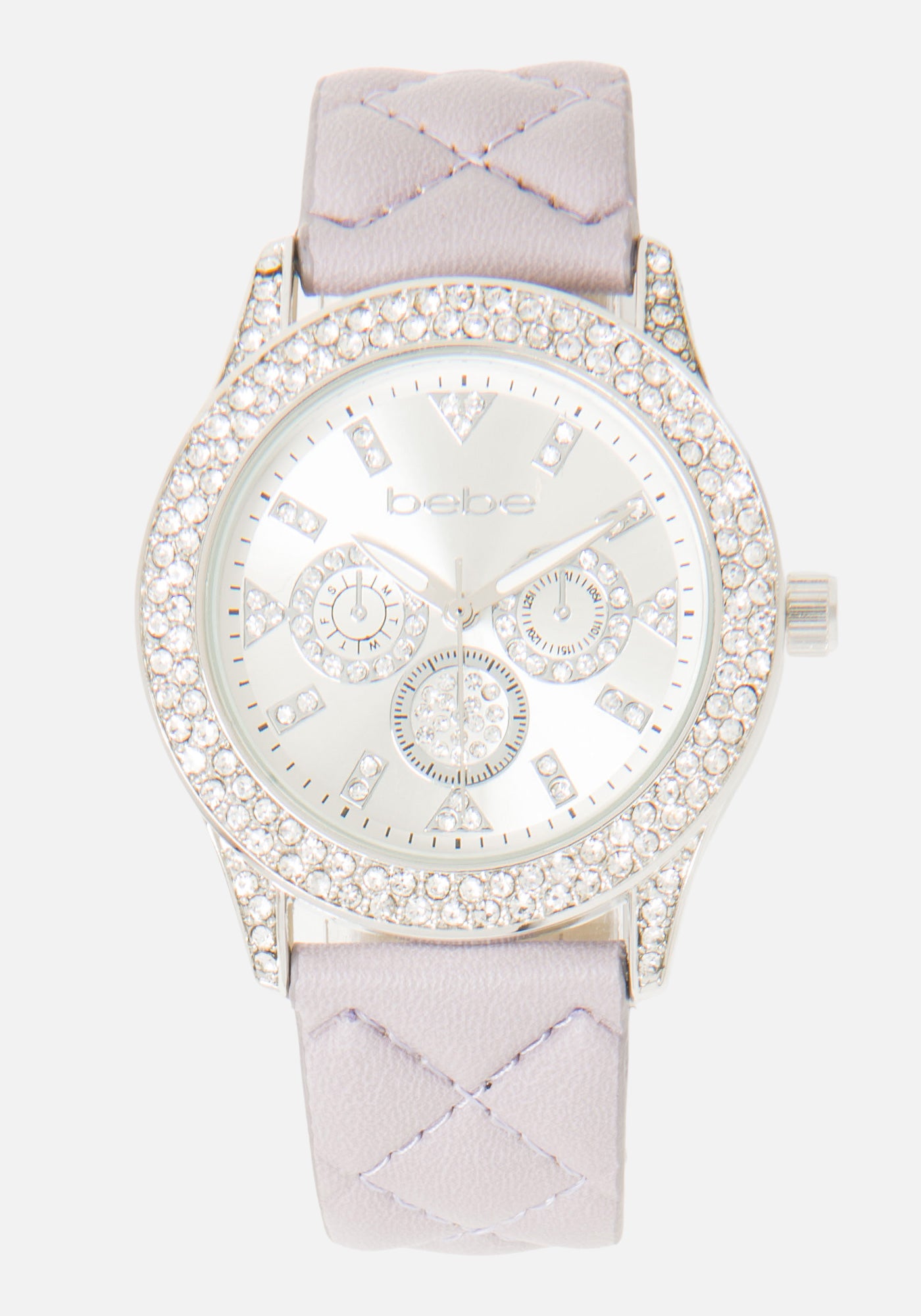 Crystal Bezel Quilted Vegan Leather Strap Watch