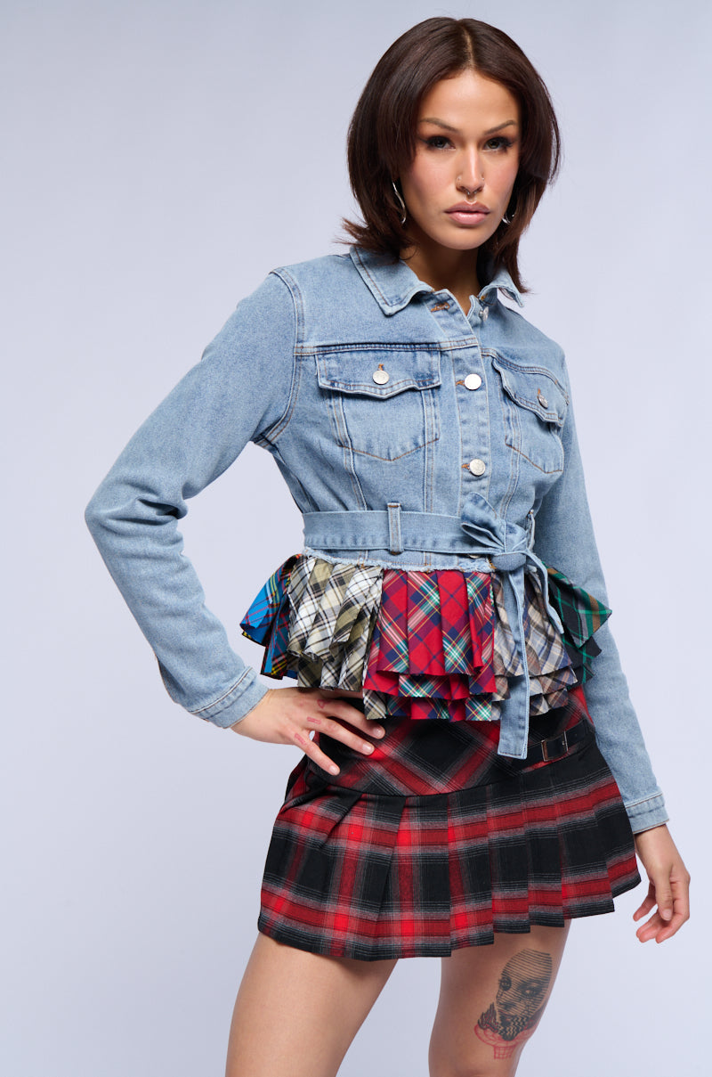 BABY GIRL PLAID PEPLUM DENIM JACKET