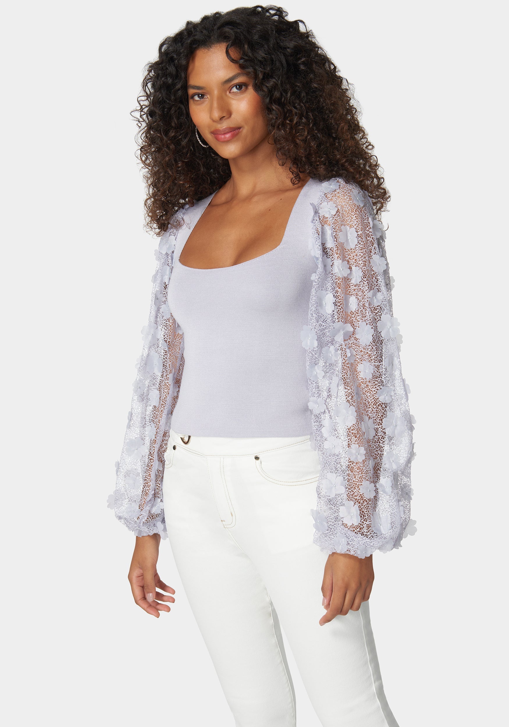 Embroidered Sleeves Square Neck Sweater