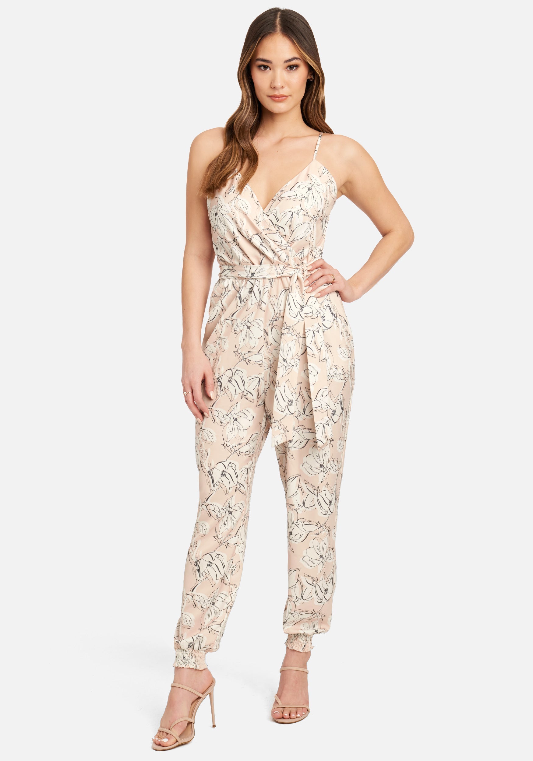 Printed Satin Wrap Top Jumpsuit