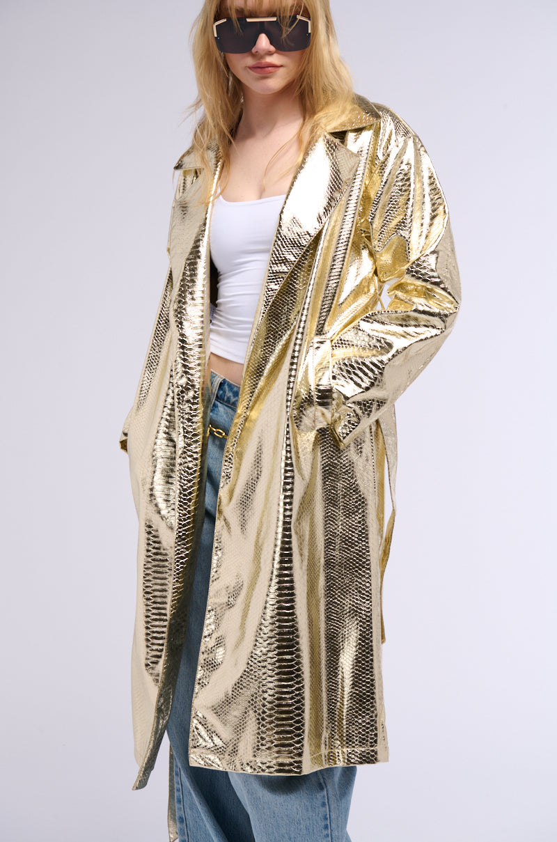 GOLD MEMBER LIGHTWEIGHT METALLIC CROC TRENCH