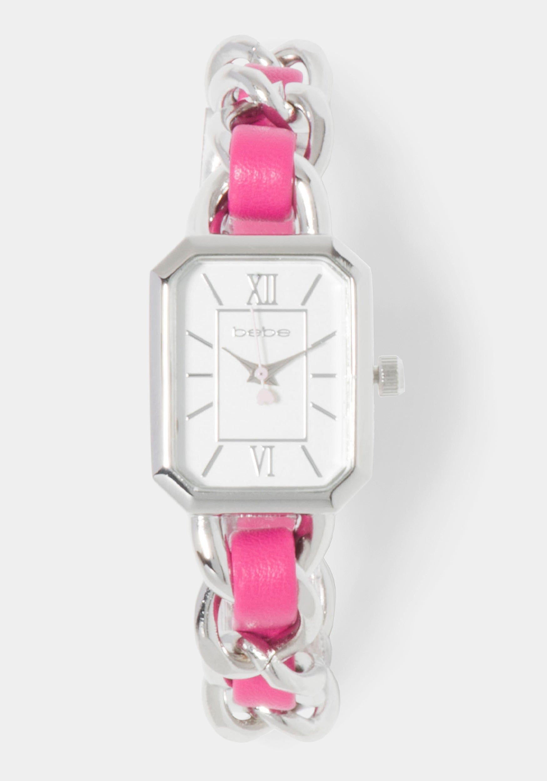 Pink Strap and Silver Metal Chain Link Bracelet Watch