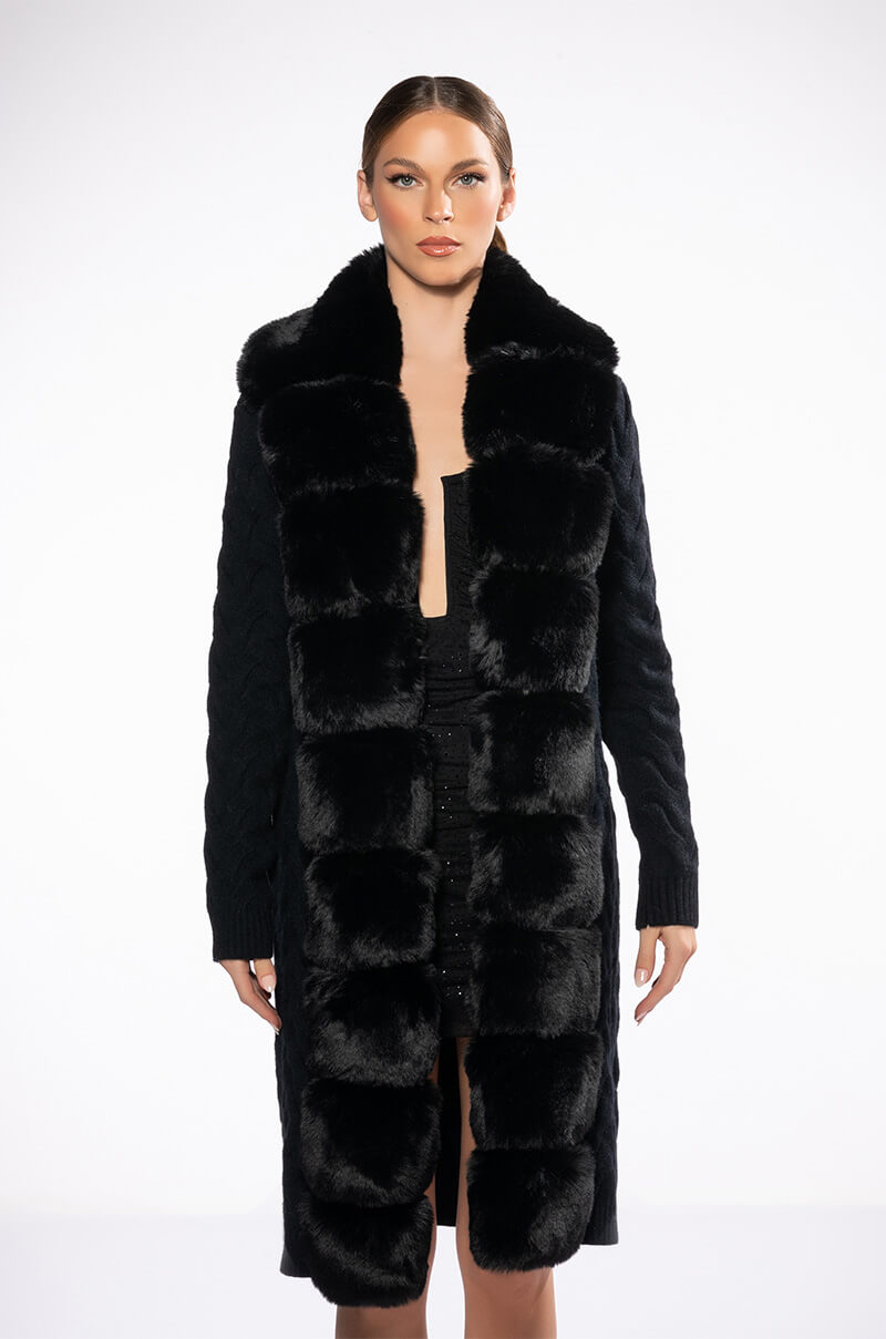 BABBS KNIT TRENCH WITH FAUX FUR LINING