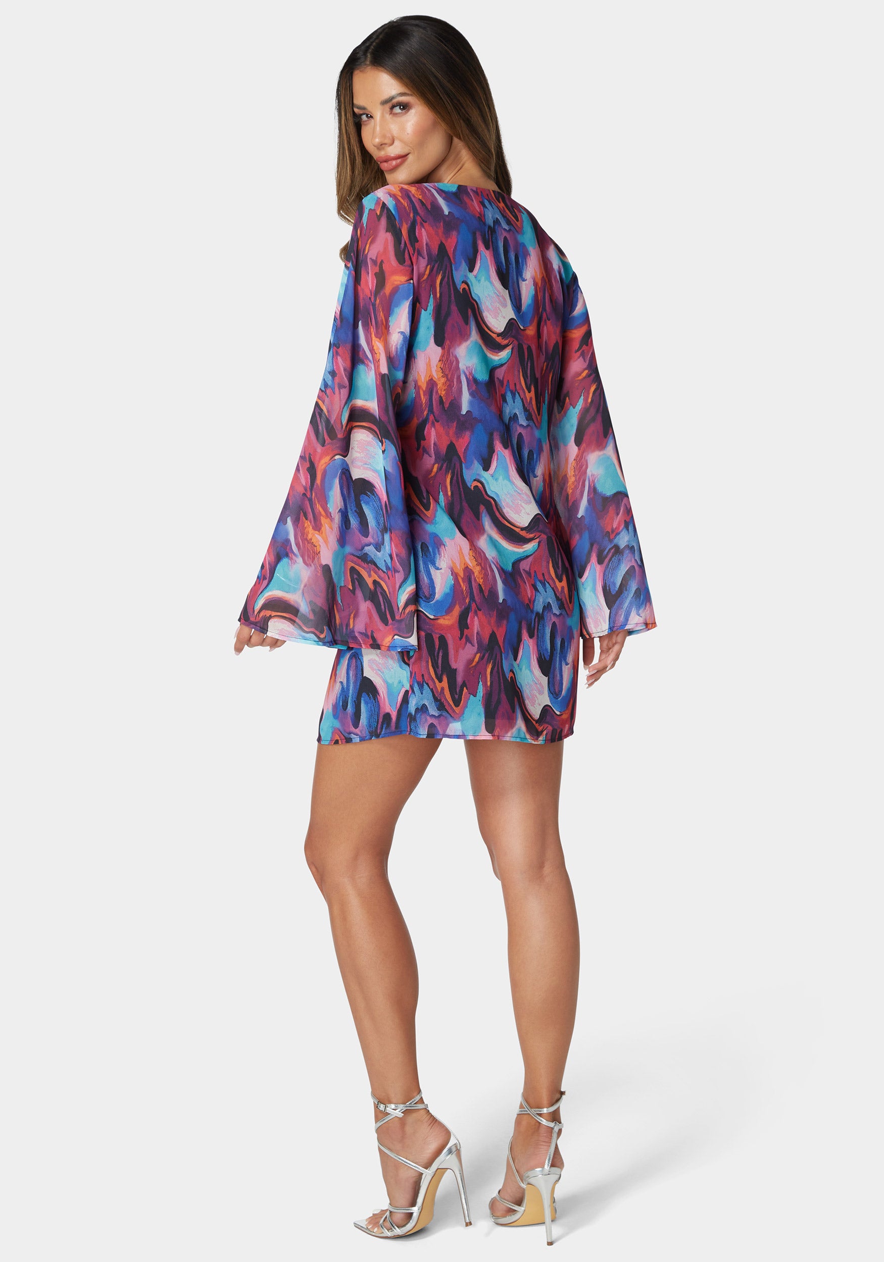 Long Sleeve Printed Trapeze Dress