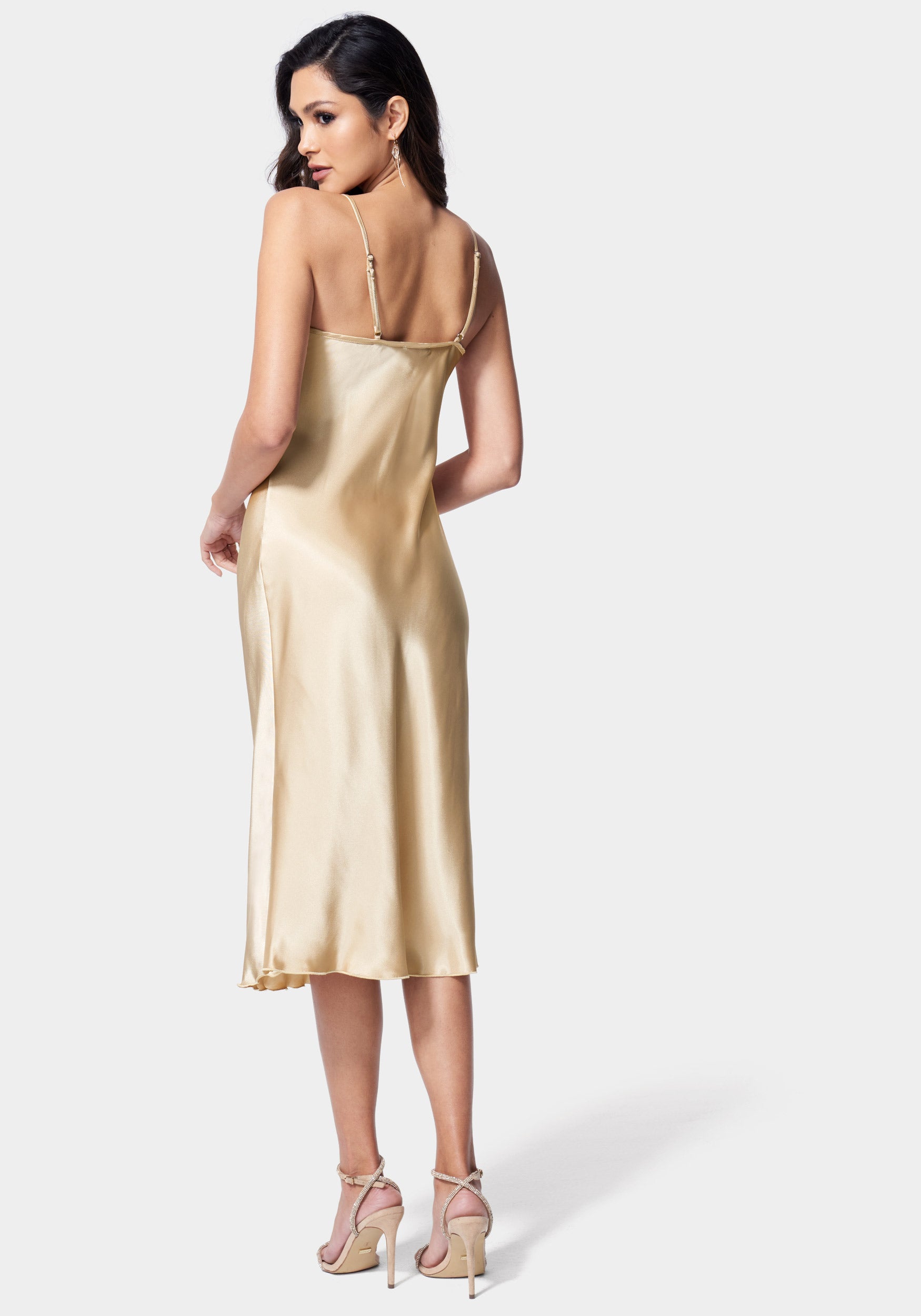 Satin Cowl Neck Slip Midi Dress