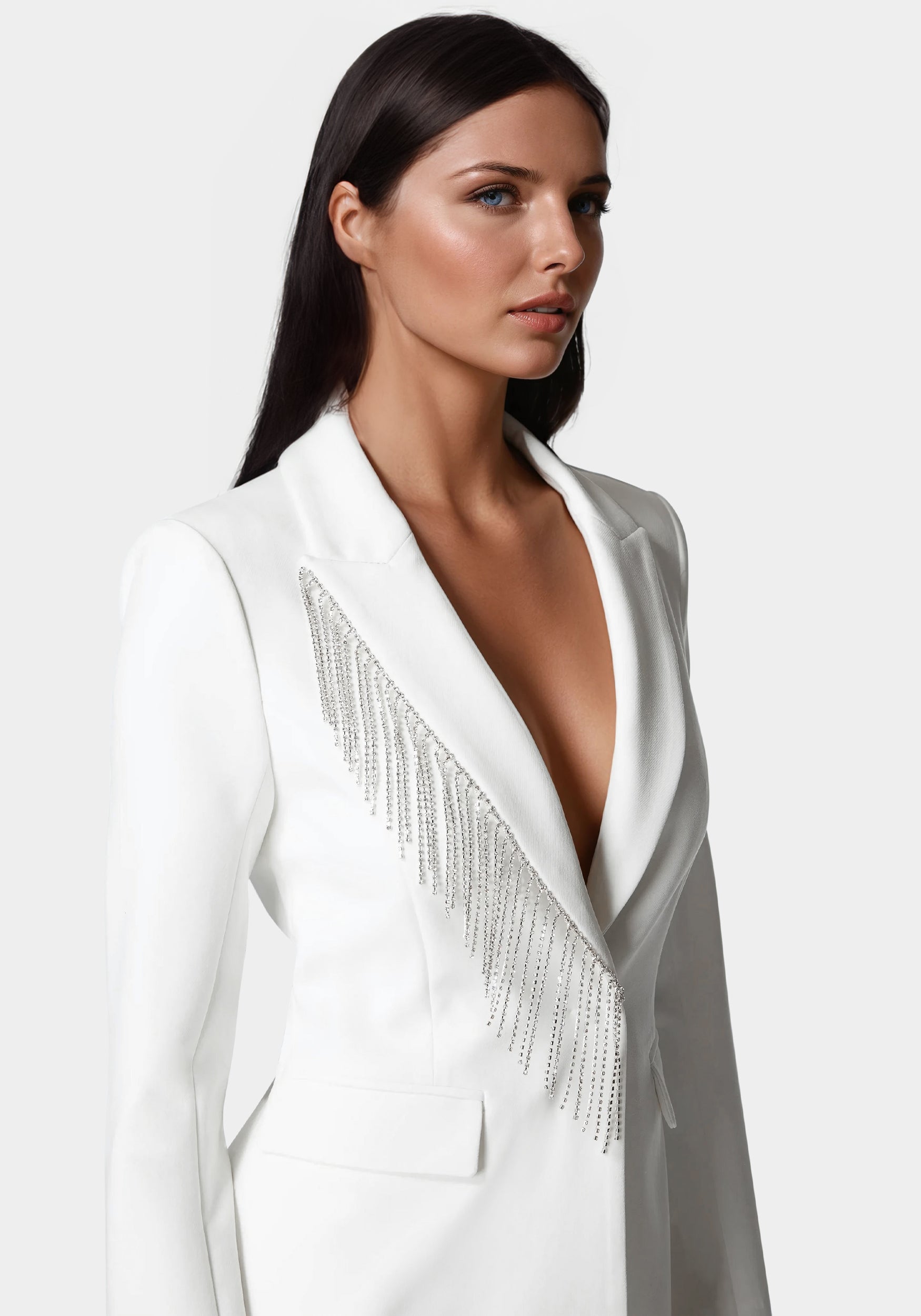 Rhinestone Fringe Tailored Blazer