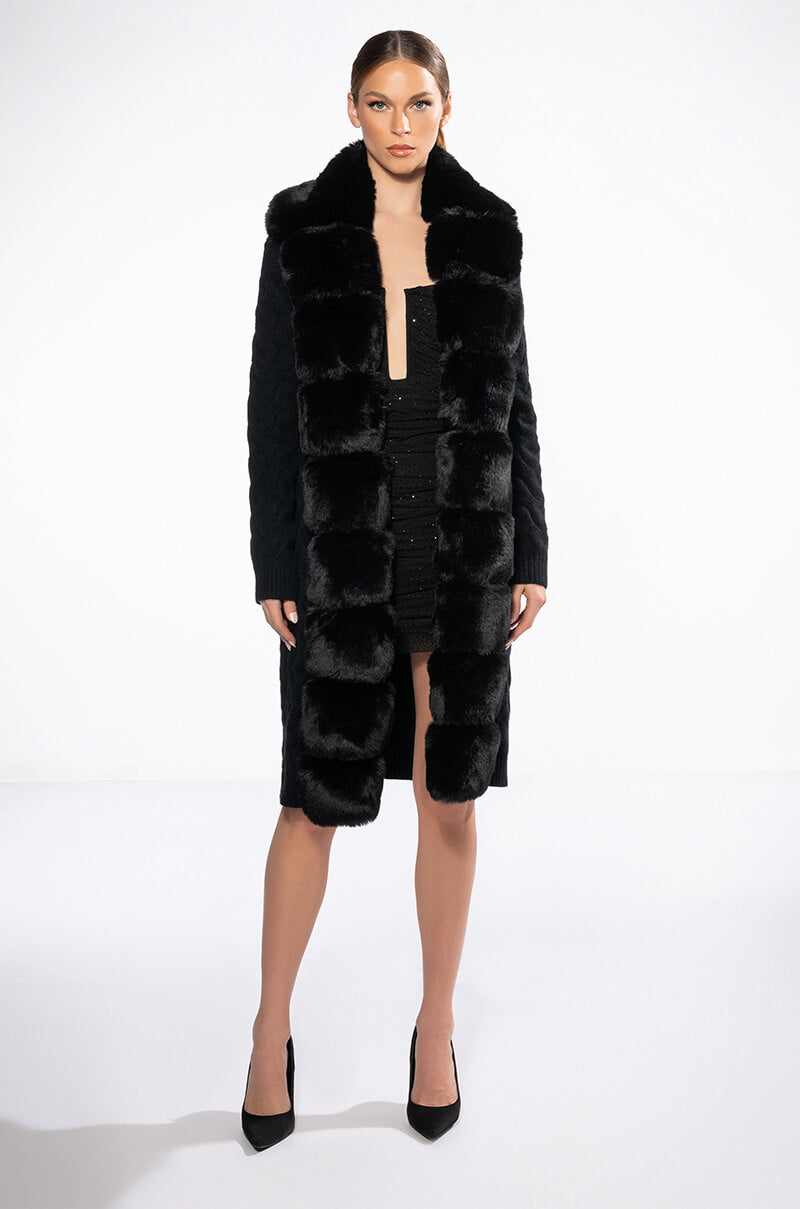 BABBS KNIT TRENCH WITH FAUX FUR LINING