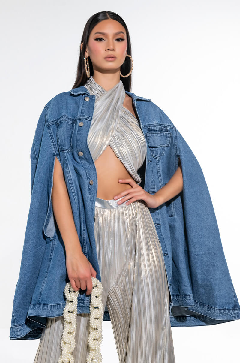 DON'T TALK LOUD DENIM TRENCH PONCHO