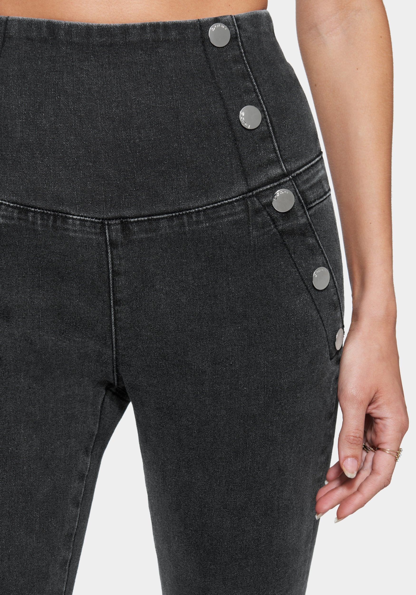 High Waisted Button Detail Skinny Jeans