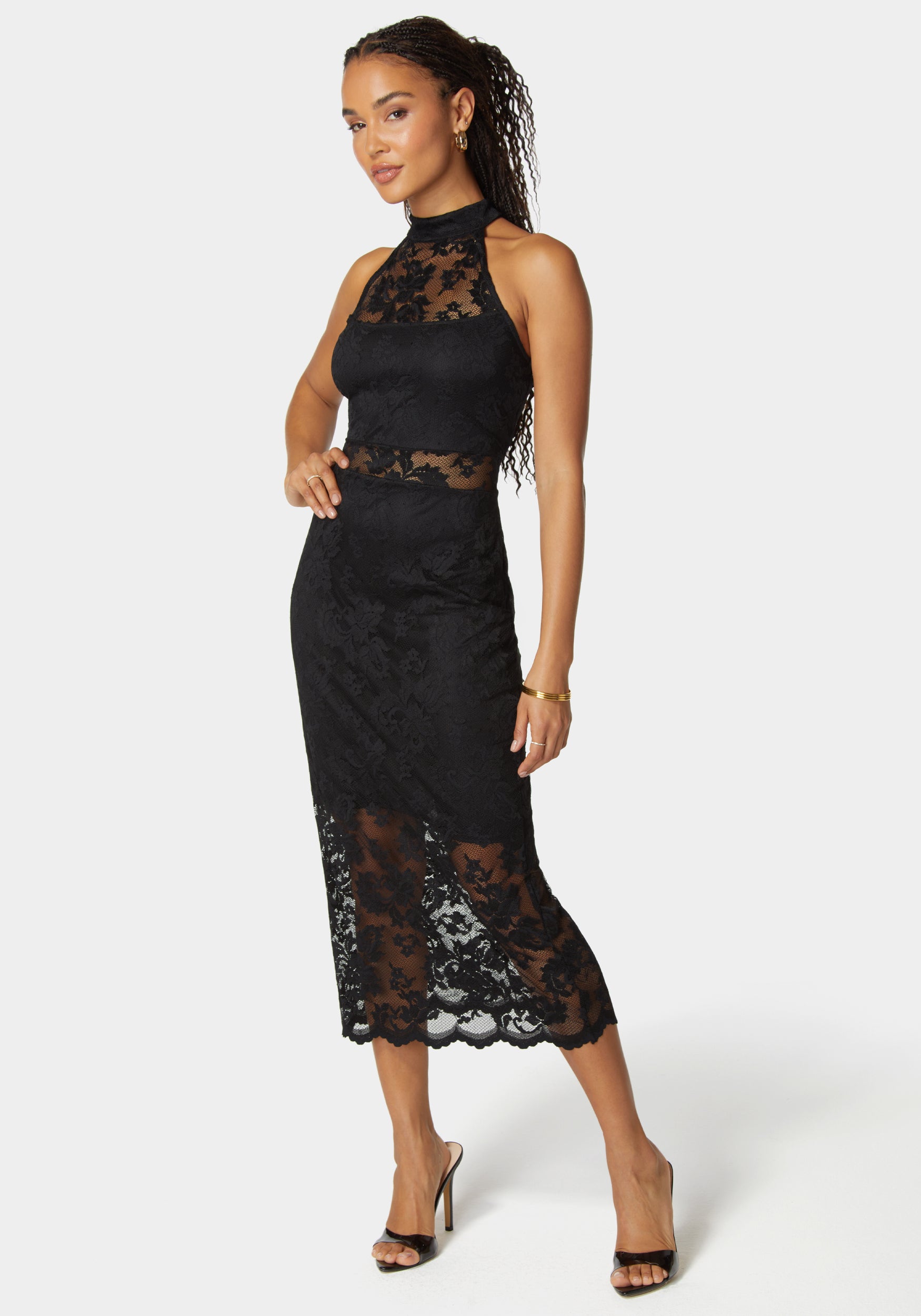 Marseille Lace Mock Neck Illusion Midi Dress