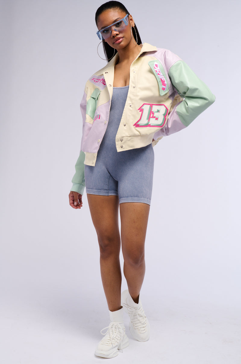 ANGEL EYES PASTEL PU COLOR BLOCK BOMBER