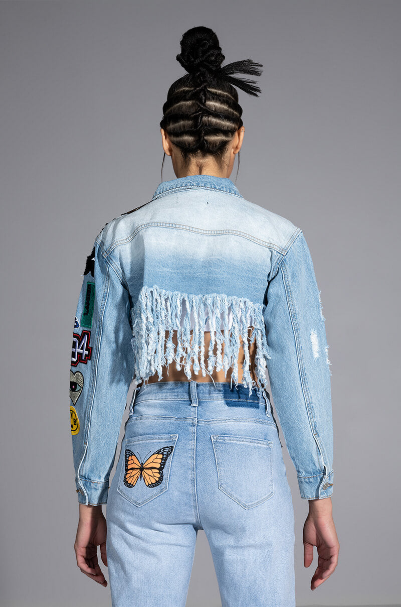 ULTRA CROP DENIM JACKET WITH PATCHES