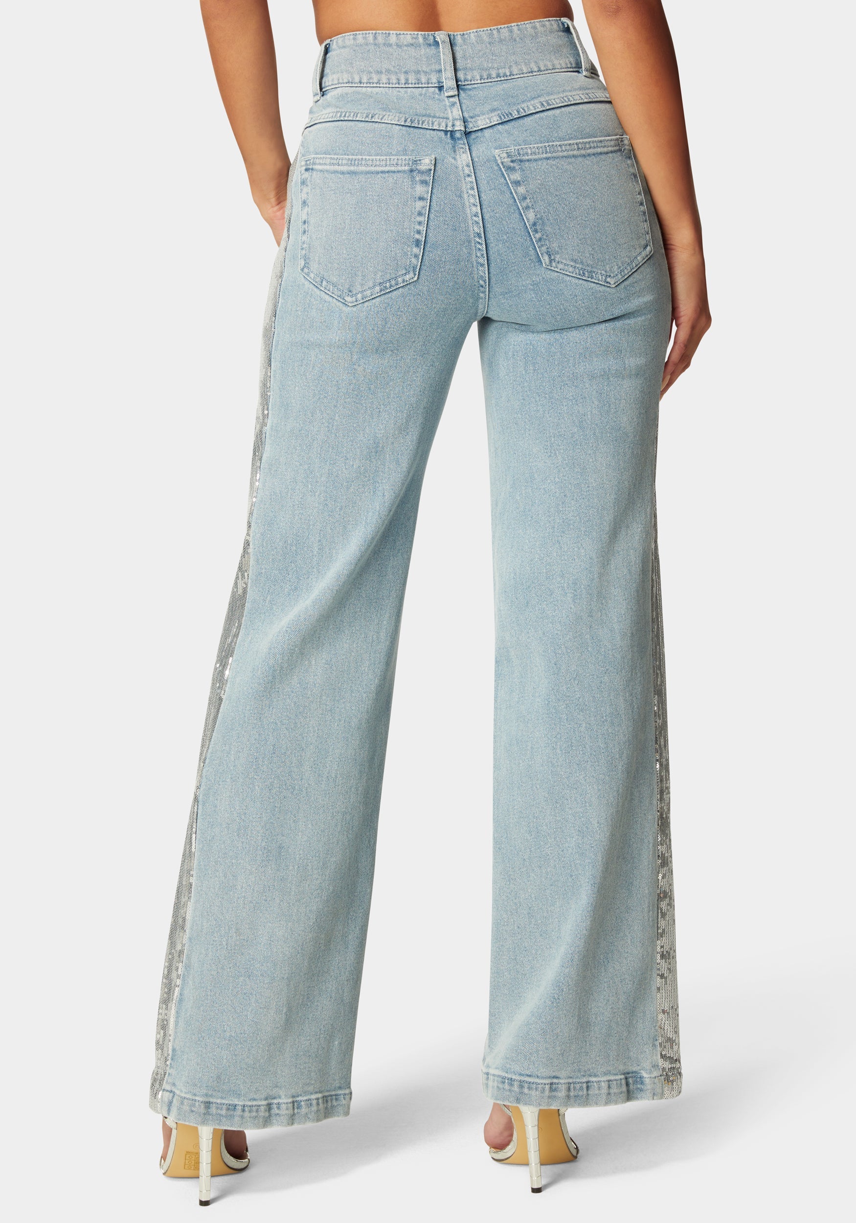 High Waist Sequin Wide Leg Jeans