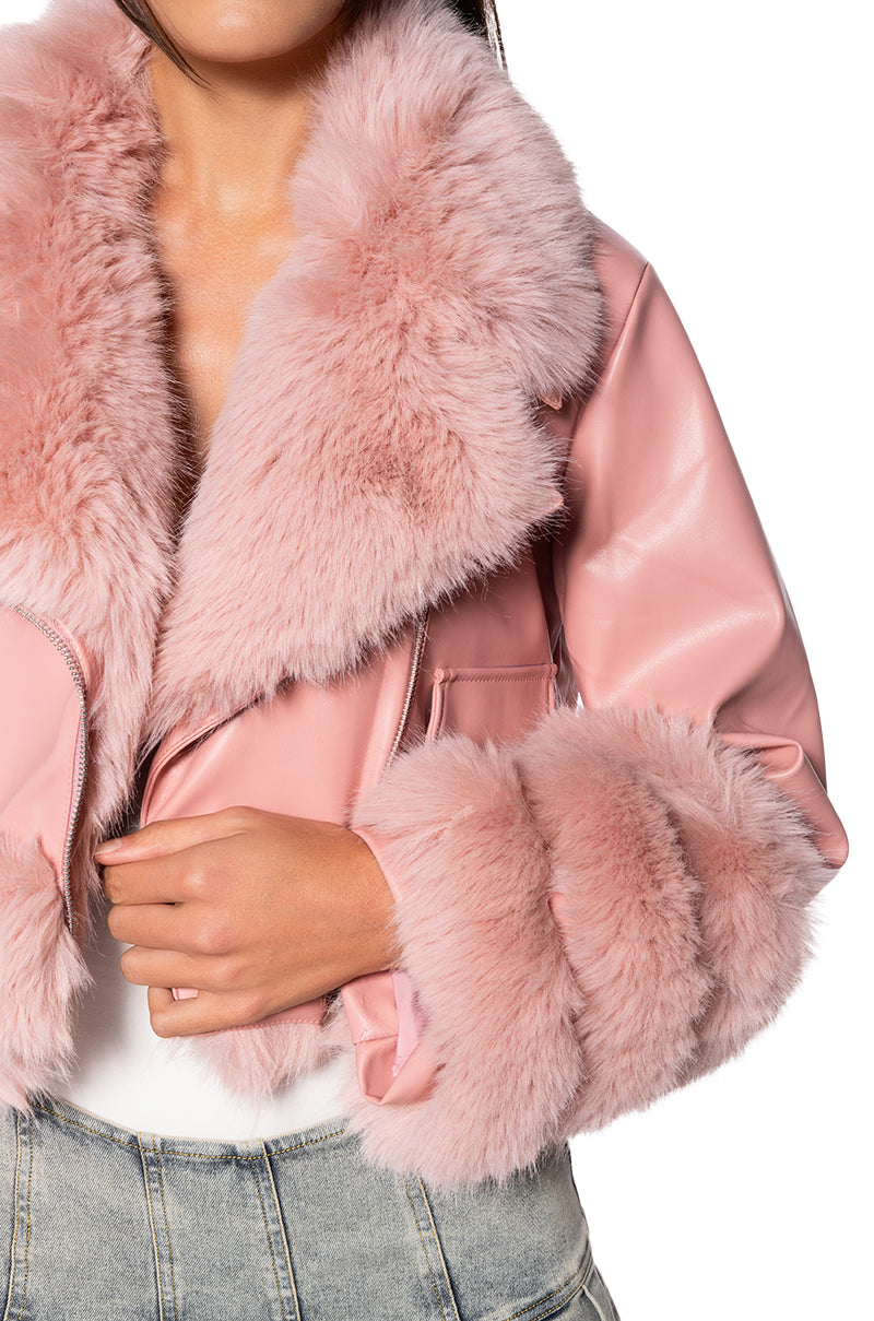 TALK THE TALK FAUX FUR MOTO JACKET