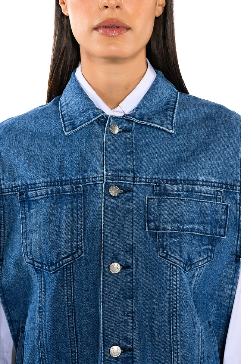 DON'T TALK LOUD DENIM TRENCH PONCHO