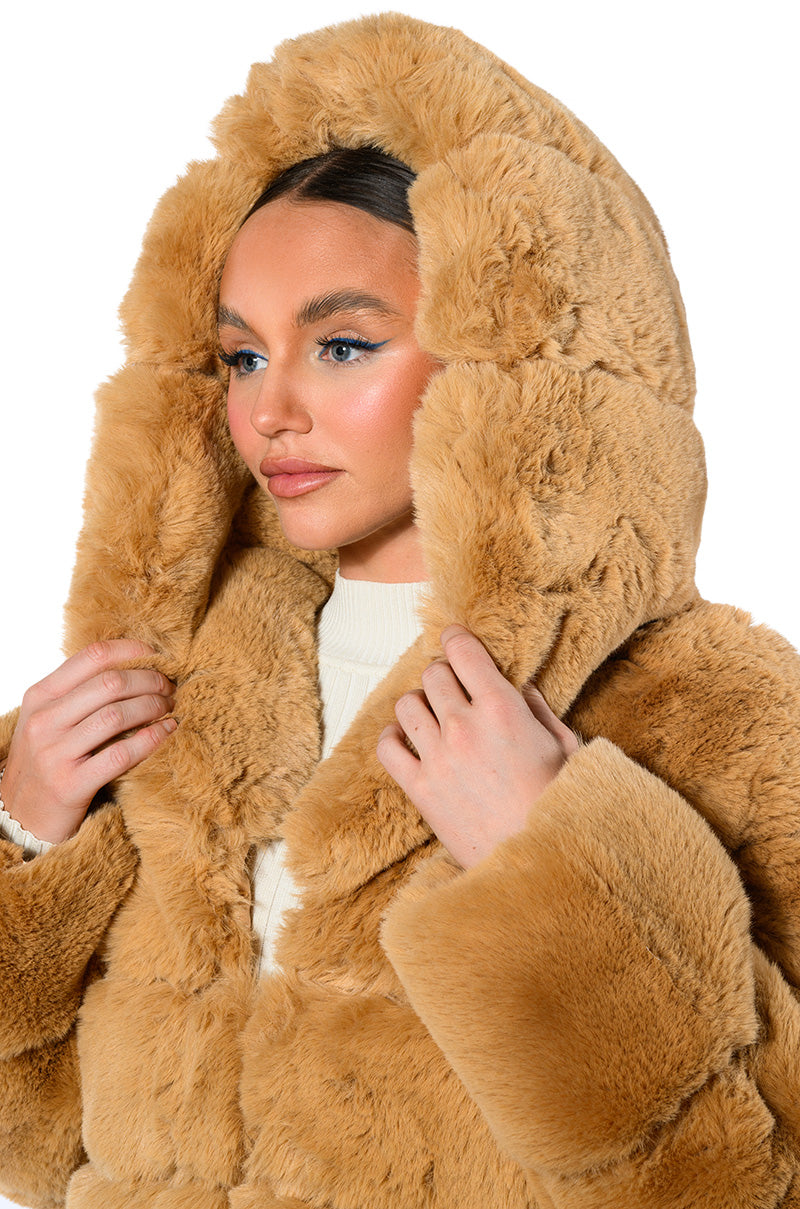 AZALEA WANG FAUX FUR PANEL HOODED TRENCH