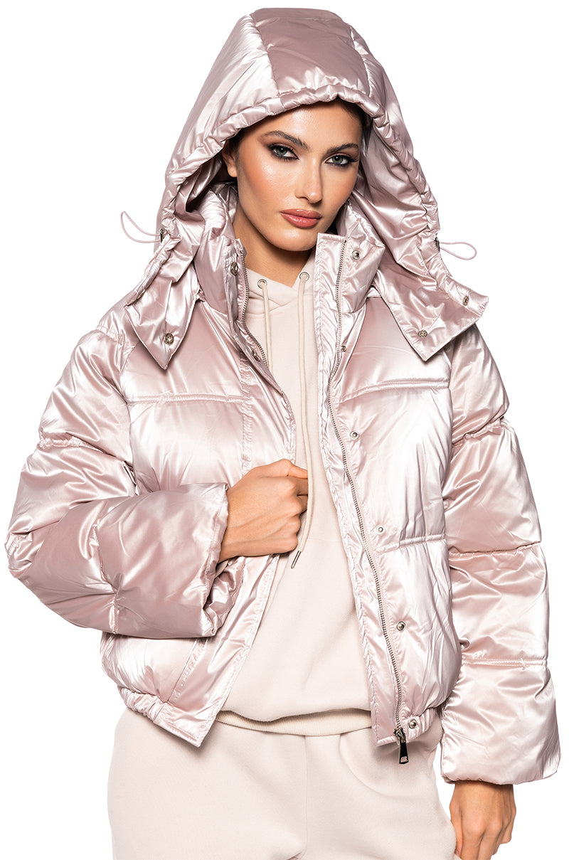 PINK METALLIC PUFFER JACKET